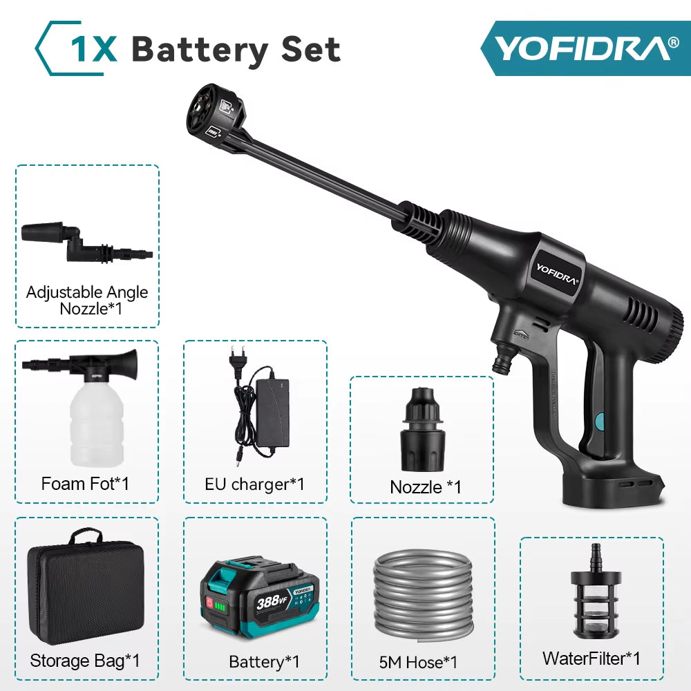 200Bar Brushless High Pressure Car Washer Gun 6 in 1 Electric Garden Washing Water Spray Gun for Makita 18V Battery Pin