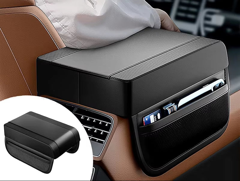 Car Armrest Box Height Pad Universal PU Leather Armrest Cushion with Pocket Central Memory Cotton Elbow Support Armrest Storage