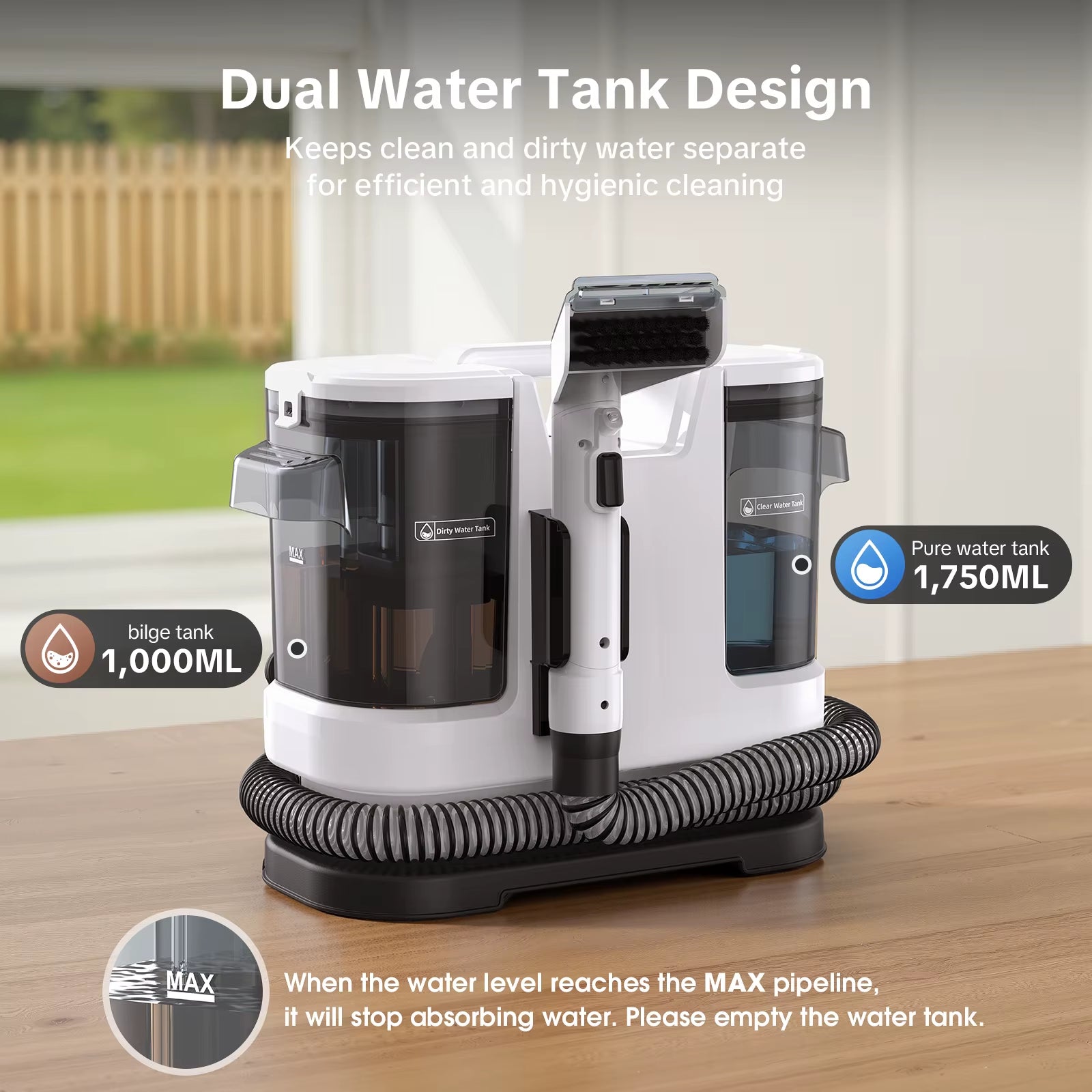 V8 800W Hot Water Carpet Cleaner 60°C Deep Clean Pet Stains 15Kpa Strong Suction 5M Long Power Cord 1.75L Tank